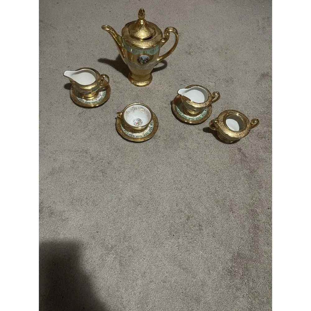 VTG Antique 24k Gold 8piece Teapot Set